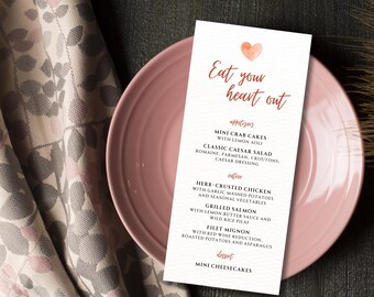 Wedding Menu Template, Eat Your Heart Out Menu, Elegant Wedding Menu, Reception Dinner Menu, Custom Wedding Menu, Printable and Editable