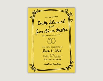Illustrated Wedding Invitation, Whimsical Wedding Invite, Custom Illustrated Wedding Invitation, Printable & Editable, Instant Download