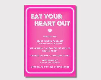 Valentine Menu, Galentine Menu Template, Custom Valentine Printable, Eat Your Heart Out, Neon Heart Menu, Editable Valentine Menu Template
