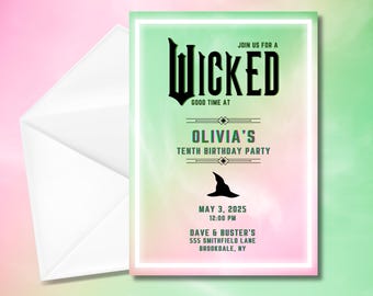 Wicked Inspired Birthday Invitation, Green and Pink Party Invite, Printable and Editable Birthday Invitation Template, Instant Download