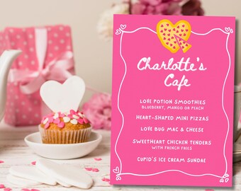 Kids Valentine Menu, Kids Valentine Party, Custom Valentine Printable, Kids Cafe Menu, Editable Valentine Menu Template, Heart Pizza Menu