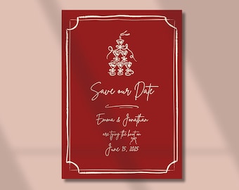 Illustrated Save the Date, Hand-Drawn Wedding Invite, Romantic Save the Date, Printable & Customizable Template, Editable Instant Download