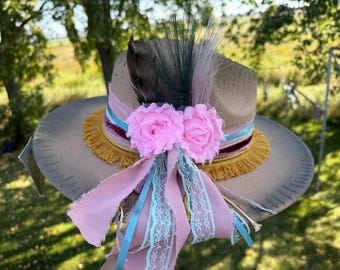Chapeau Fedora de cow-boy brûlé multicolore automne vieilli pour femme Chapeau de cow-girl personnalisé Chapeau western Chapeau de foire de rodéo Chapeau de concert