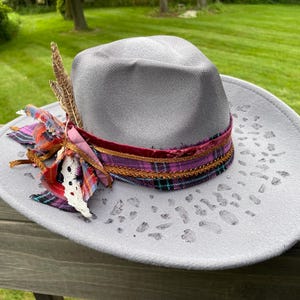 Handmade western festival rodeo fedora hat Custom Hand Burned Wide Brim Fedora Hat | Eric Church  main image 4