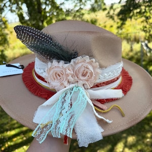 Chapeau Fedora de cow-boy brulé automne automne crème rouille pour femme Chapeau de cow-girl personnalisé Chapeau western Chapeau de foire de rodéo Chapeau de concert