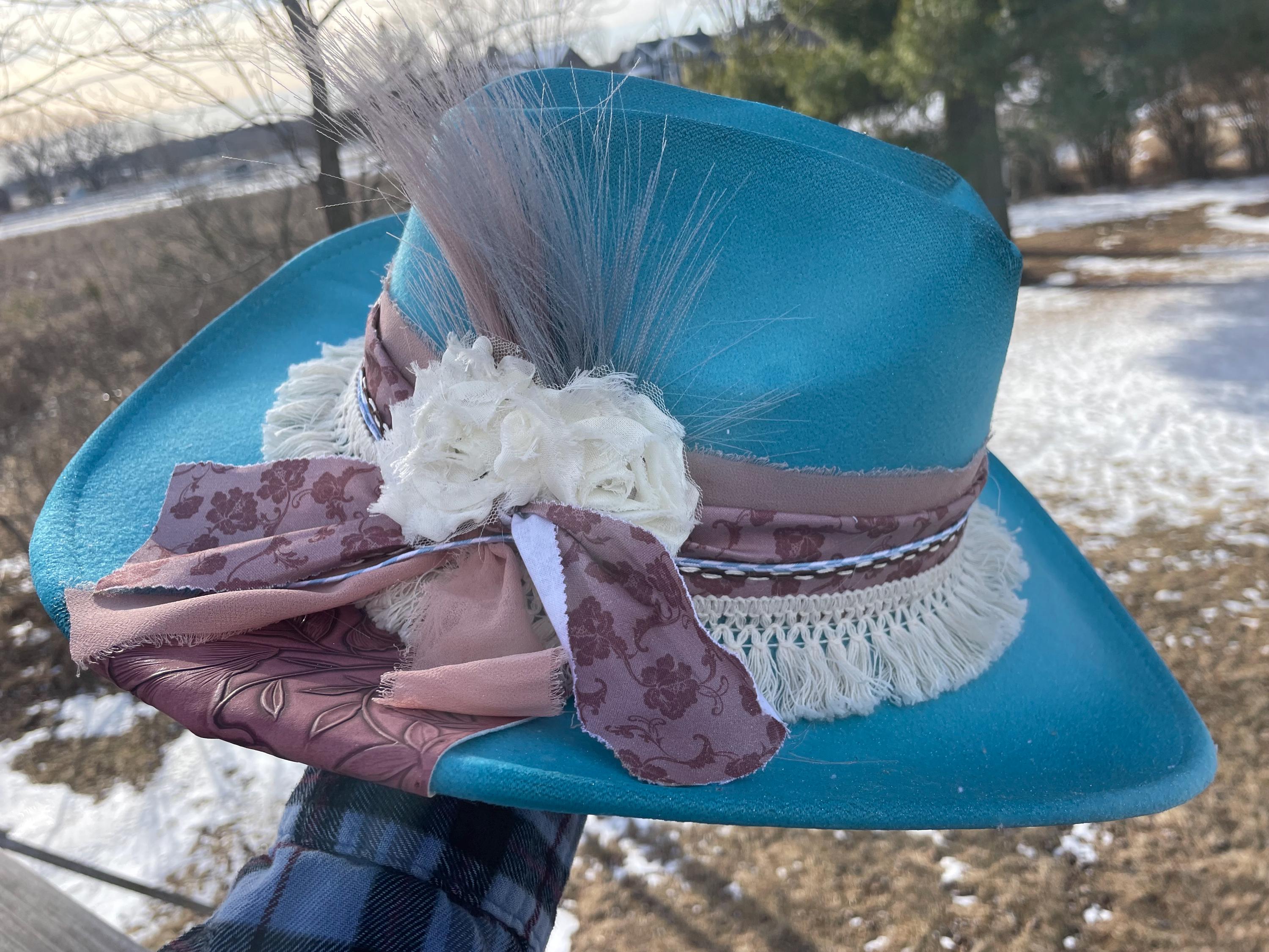 Rare Vintage Turquoise/Blue Cowboy Cowgirl Western Rodeo Hat Rodeo King 7X 4 1/2 main image 2