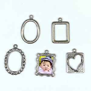 Photo Frame Charm/ Pendant. Sterling Silver JBB. Photo insert Charm. Free shipping.