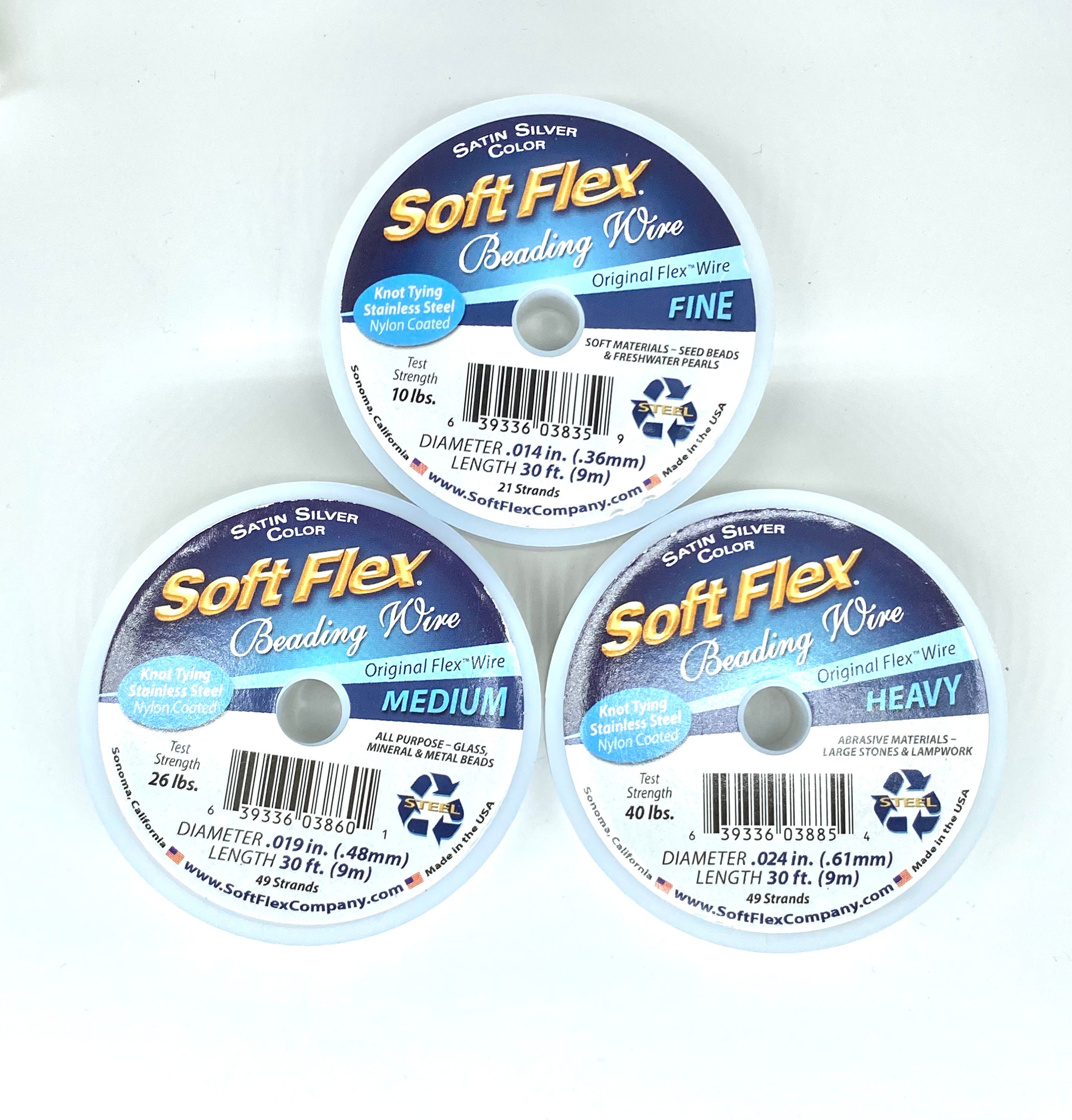 Soft Flex Beading Wire, .019, Medium, Satin Silver, 30 Ft. Spool 