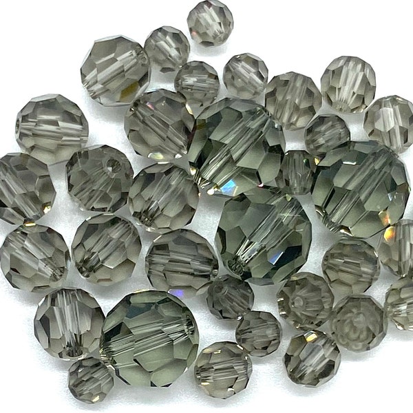 4,5,6,8,10 mm Black Diamond #5000 Round Genuine Swarovski Crystal Beads. Choose size and Quantity.