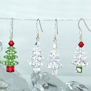 Swarovski Crystal Christmas Tree Earring, Sterling Silver.925 Elegant and Festive!!