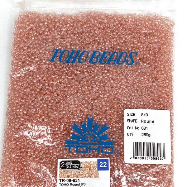 8/0 #111 Transparent Luster Pink  #631. TOHO Japanese Seed Beads. 20 grams tube or factory pack.