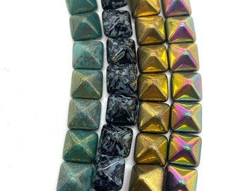 12 mm Pyramid Czech Glass. 2 holes.