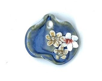 Ceramic Flower Pendant /Focal. Handmade.