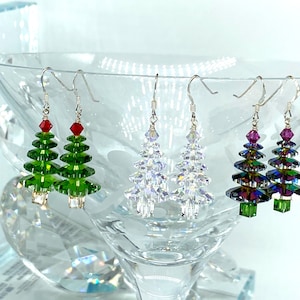 Large Swarovski Crystal Holiday - Christmas TREE Earring / Sterling silver. Ready to ship!