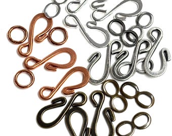 Hook & Eye Clasp Set. Antique Copper ,Copper, Antique Silver  and Antique Brass . FREE SHIPPING!