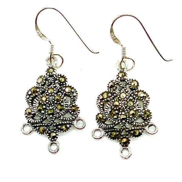 Marcasite Chandelier Earring finding with attached ear wire. Sterling Silver .925.