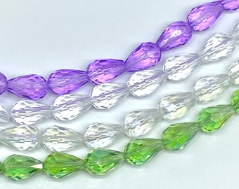 Faceted Drop shape Chinese Crystal Glass beads. 10x15mm 25 Pieces /Strand.