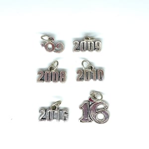 Year Number Charms with open Jump ring. Sterling Silver .925. Choose Number  Free Shipping!
