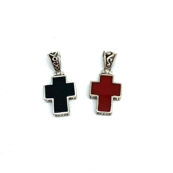 Inlay stone Cross Pendant. Double size. Sterling Silver. Option with or without Chain.