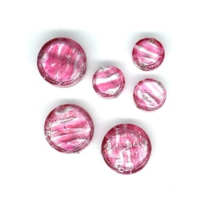 Coin Shape Venetian Glass. Murano Glass Rose Stripe Silver Foil.