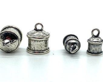 Sterling silver End Caps with loop. Hammered tone 2 Pieces. Kumihimo end caps, Multiples cord end caps.. Choose size.