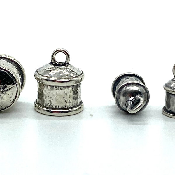 Sterling silver End Caps with loop. Hammered tone 2 Pieces. Kumihimo end caps, Multiples cord end caps.. Choose size.