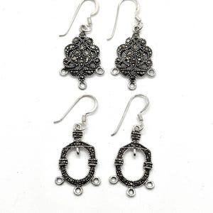 Marcasite Chandelier Earring finding with attached ear wire. Sterling Silver .925.