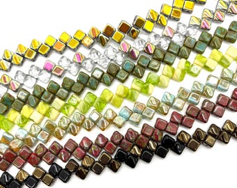 6 mm SILKY Czech Glass. 2 holes. Choose Color.