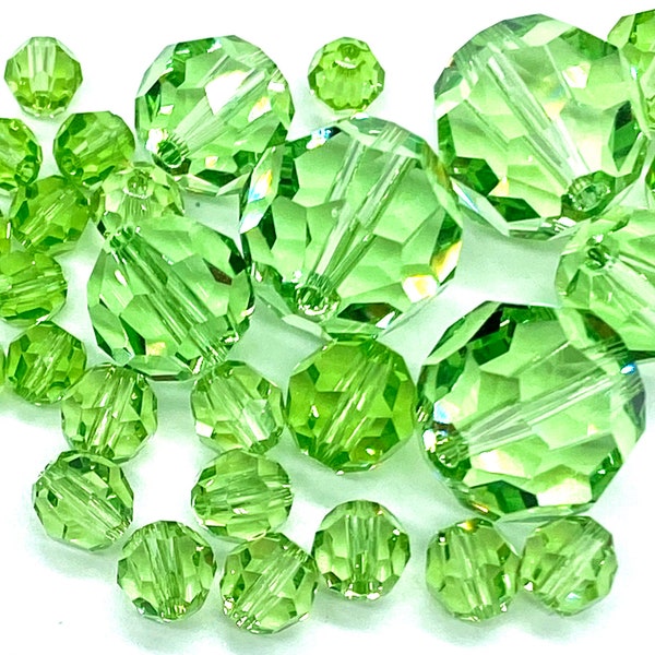 4,5,6,10,14mm PERIDOT #5000 Round Genuine Swarovski Crystal Beads. Choose size and Quantity.