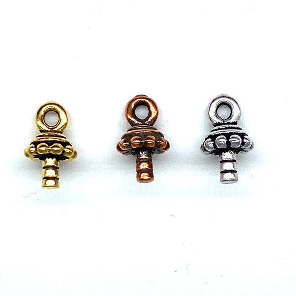 3 Pcs Royal Glue on Bail. Tierra Cast. Perfect for Lampwork or large hole beads. Choose finished