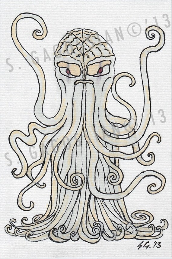 Items similar to Cthulhu Prints and Original Drawing Ink and Marker 4x6 ...