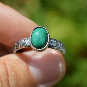 Handmade Sterling Silver Malachite Ring - Size 9.5