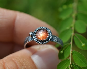 Handgemaakte sterlingzilveren zonnesteenring/maat 6.5