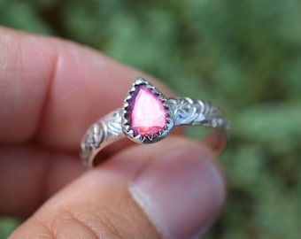 Handmade sterling silver pink tourmaline ring//size 9.75