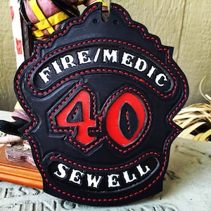 Firefighter Helmet Shield - Custom Made Fire Helmet Front - Leather and Personalized For You