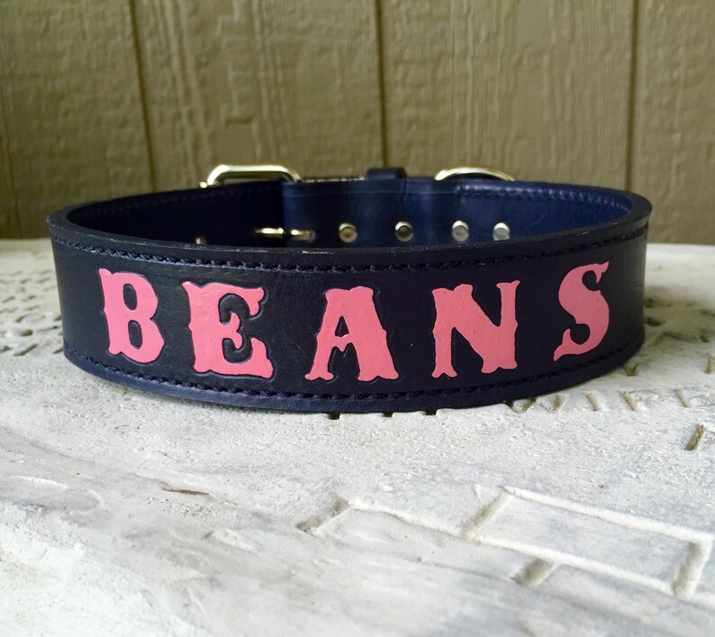 Black and Pink Leather Dog Collar Personalized Dog Collar Etsy