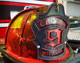 Custom Fire Helmet Shields - Firefighter Helmet Leather Front