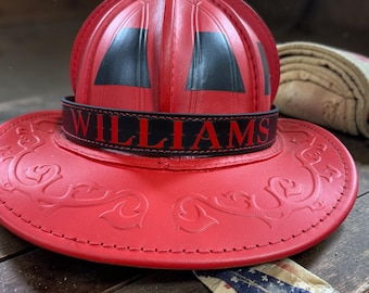 Custom Leather Firefighter Helmet Band – Personalized fireman gift.