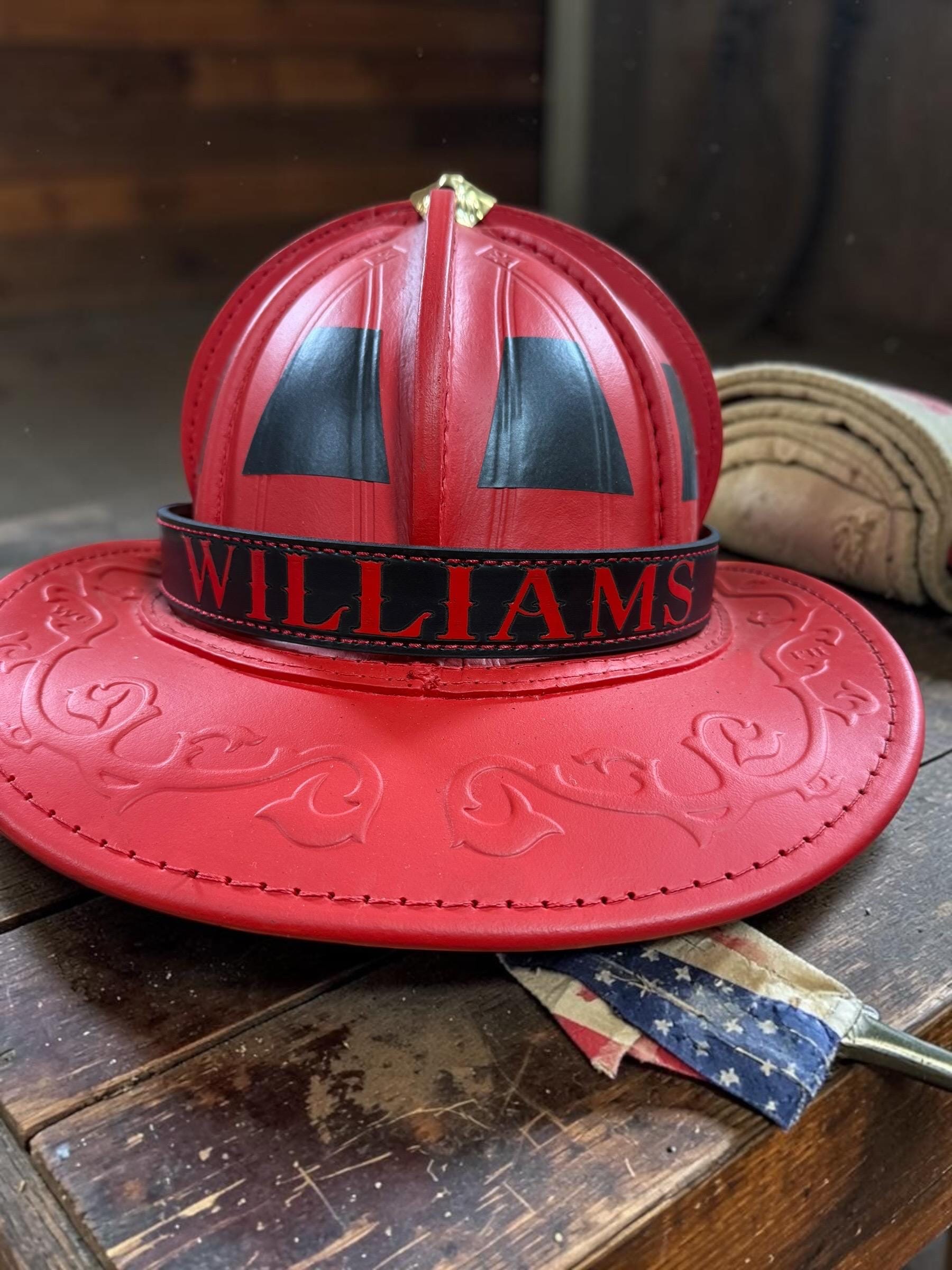 Custom Leather Firefighter Helmet Band - Personalized fireman gift.