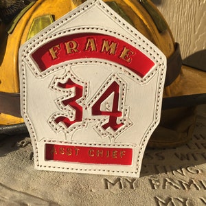 Firefighter Gift for Him Custom Leather Fire Helmet Shield image 3