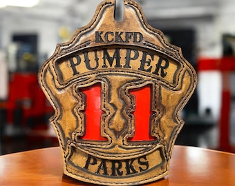 Antique Leather Fire Helmet Shield – Custom Firefighter Helmet Front