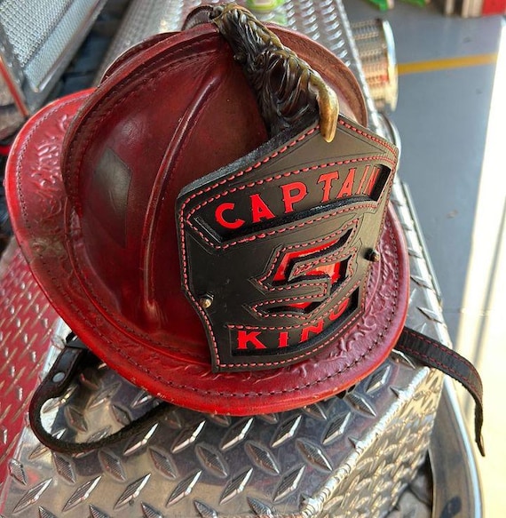 Custom Leather Fire Helmet Shield - Handcrafted Firefighter Helmet Front, Personalized Firefighter Gift, Durable Leather Shield for Firemen