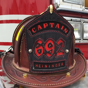 Firefighter Gift for Him Custom Leather Fire Helmet Shield image 2