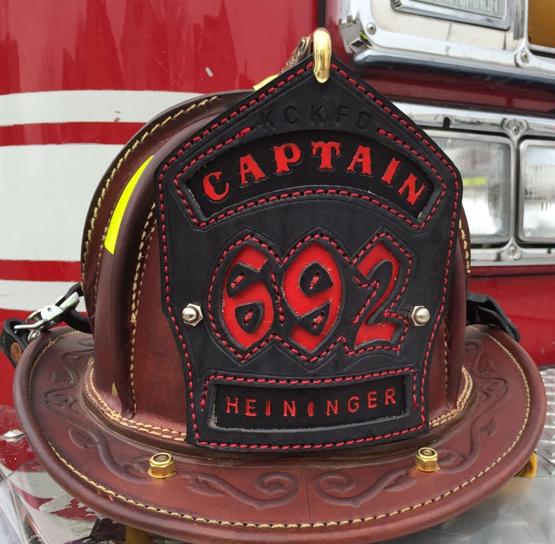 Firefighter Gift for Him Custom Leather Fire Helmet Shield image 2