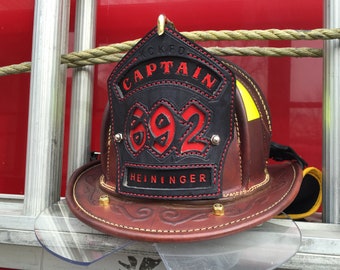 Custom Leather Fire Helmet Shield: Firefighter Gift
