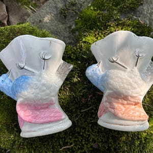 Antique Victorian Staffordshire Spill Vases. Bird Motif, Pair of Flat Back Miniature Vases. Bird with Flapping Wings Bud Vases.