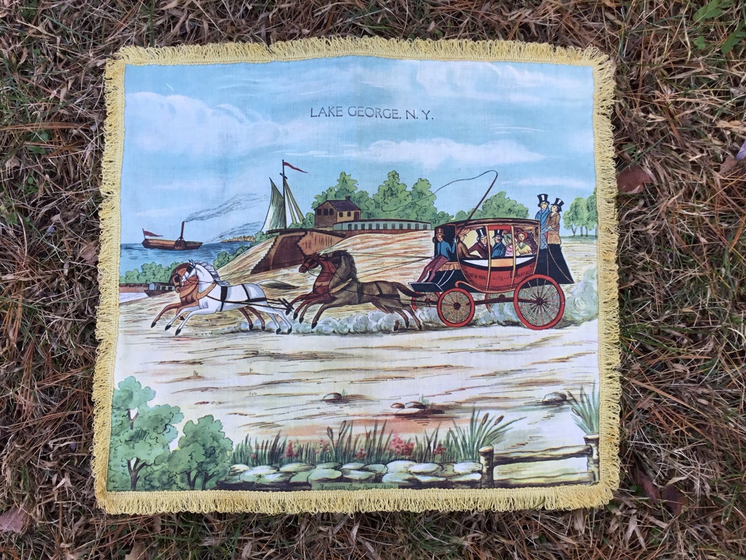 Vintage Lake NY Souvenir Pillow Cover of Stage Coach Etsy