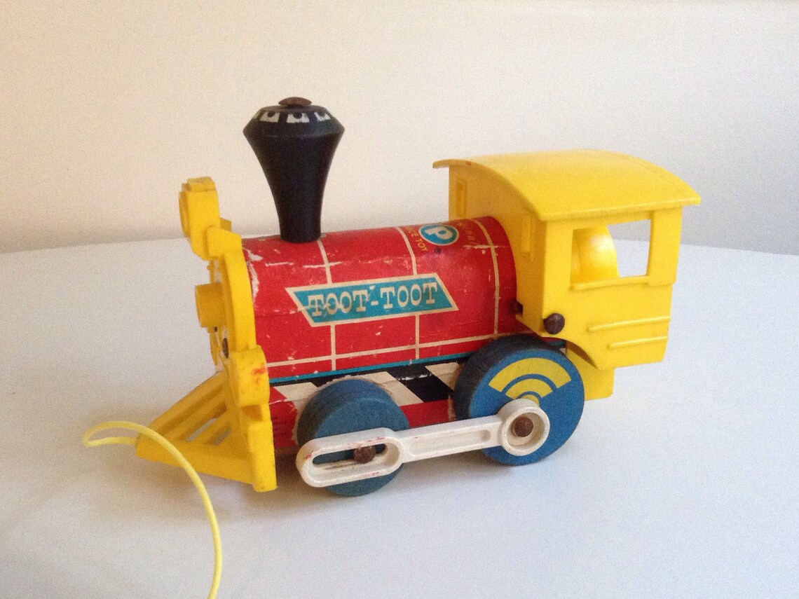 Vintage Fisher Price Pull Along Train. Red & Yellow Toot Toot - Etsy