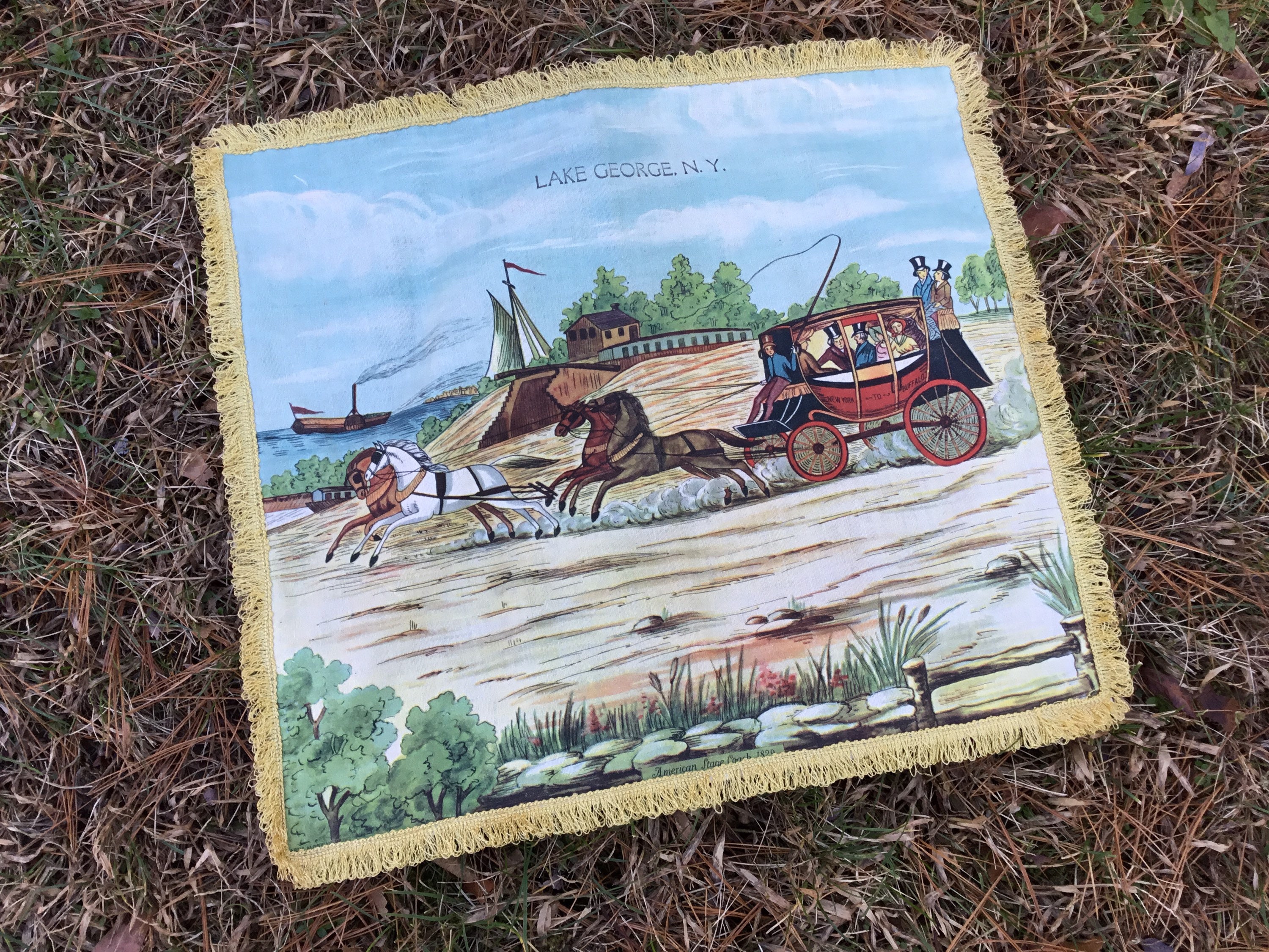 Vintage Lake NY Souvenir Pillow Cover of Stage Coach Etsy