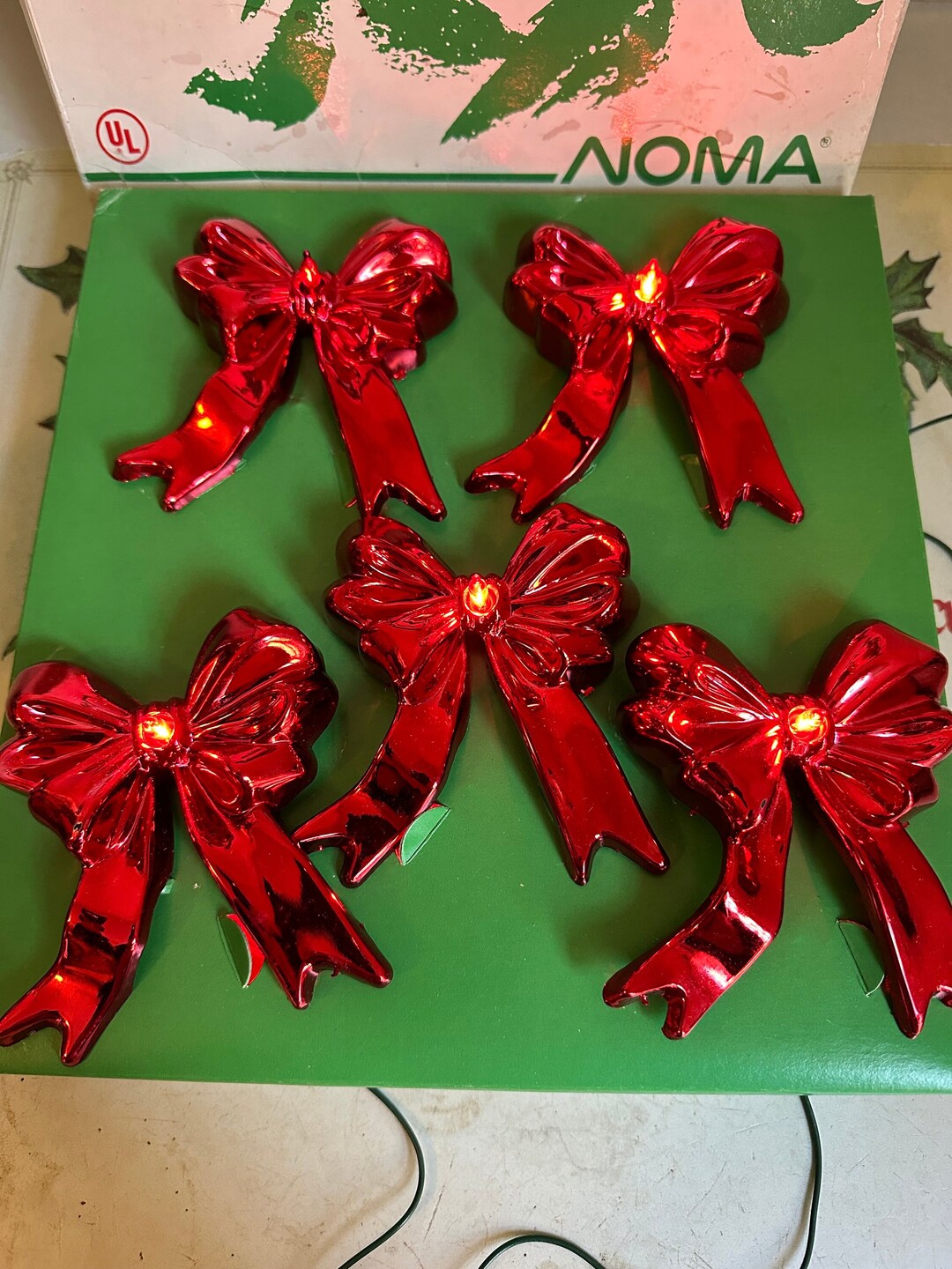 10 Noma Vintage Electric Christmas Bow Lights. Working Light Strand. Christmas Decor Lights